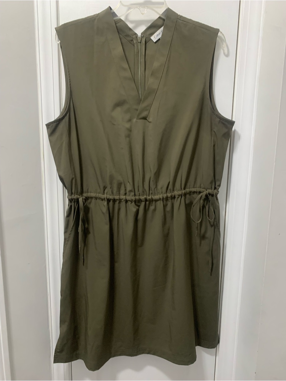 Calvin Klein Olive Drawstring Waist Sleeveless Dress